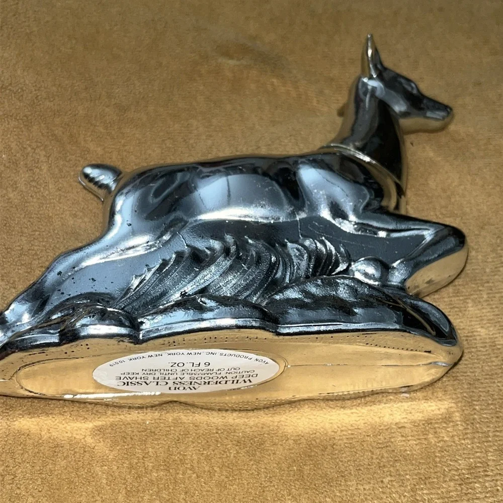 Vintage Avon Wilderness Classic Deep Woods After Shave Silver Deer Stag Decanter